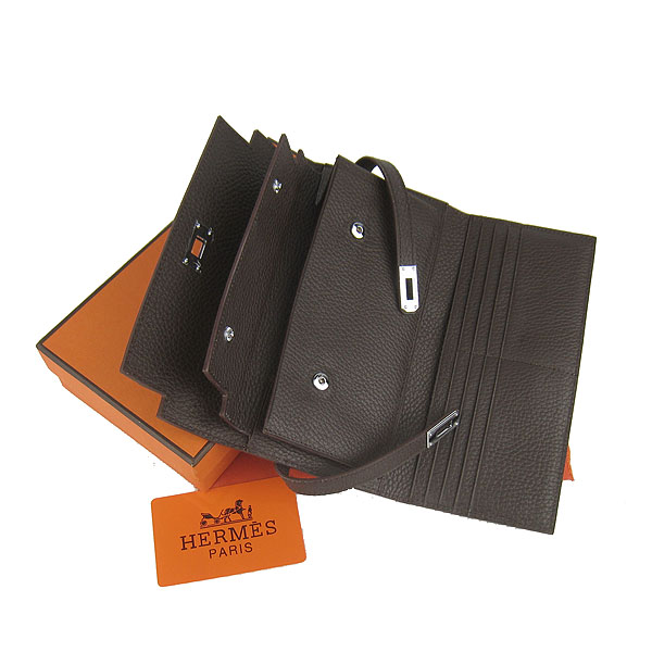 High Quality Hermes Kelly Long Clutch Bag Dark Coffee H009 Replica